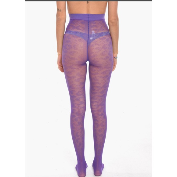 New GANNI Lavender Paisley Stockings Small